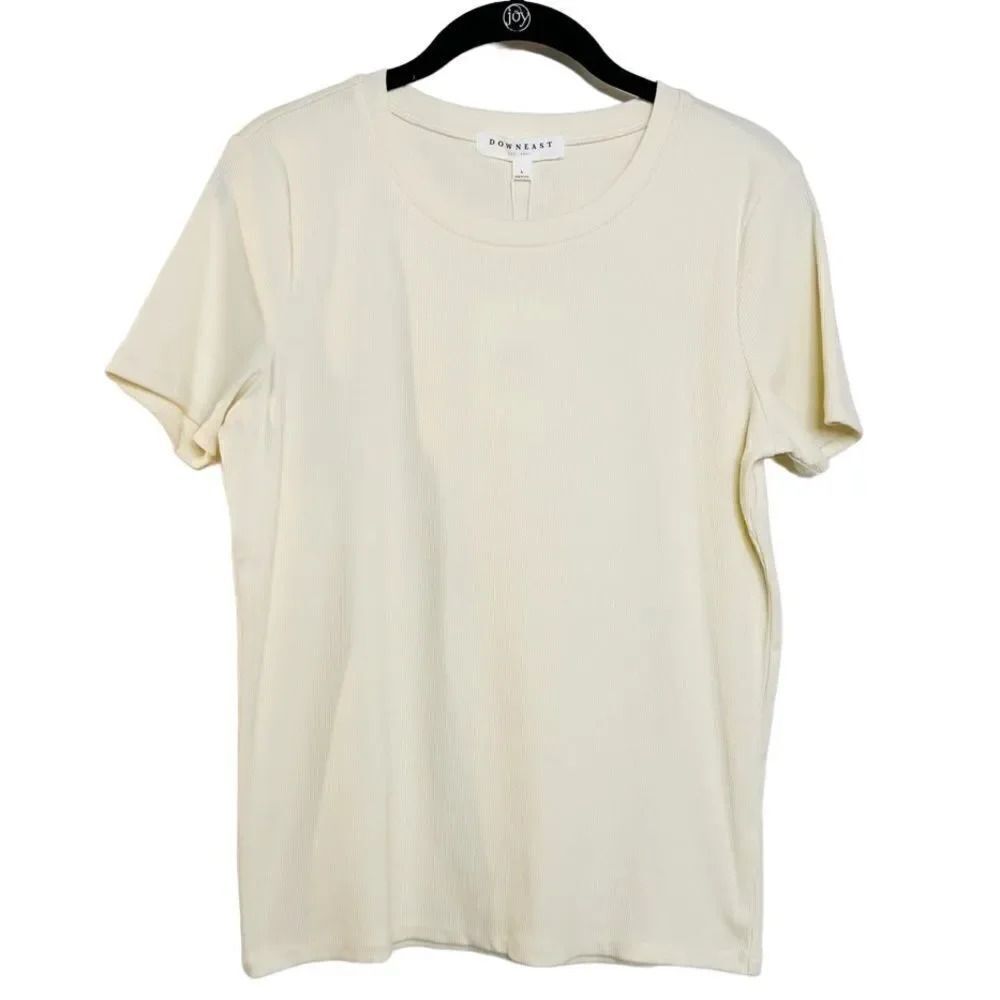 DownEast Maggi Ribbed Tee Short Sleeve Bone White Size Large